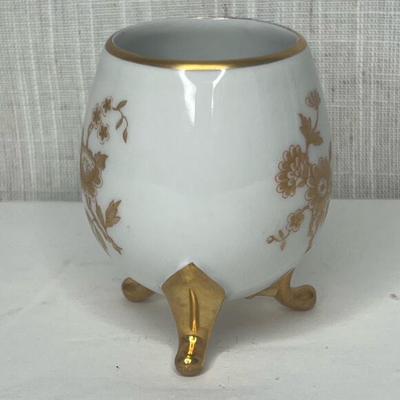 Limoges France Porcelain 24 Kt Gold Rose 3 Footed Egg Shape Cup Hand Painted - Picture 5 of 7